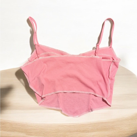 💗 Womens SZ Medium Pink Corset style Tank Top Ribbed Contrast Stitching 💗 - Picture 4 of 4